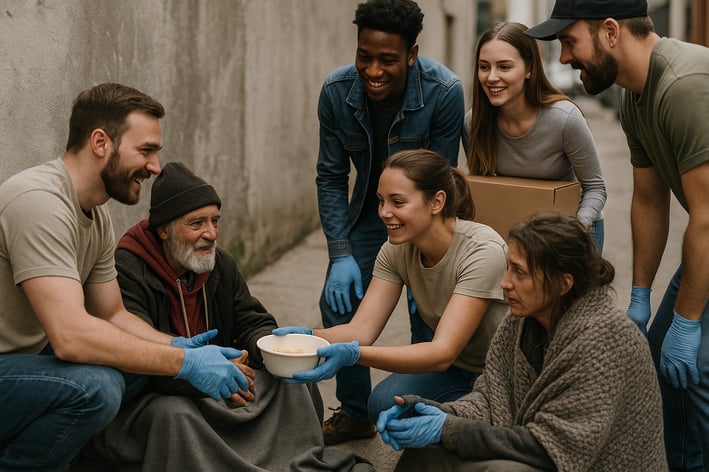 A group of people helping others in need-1