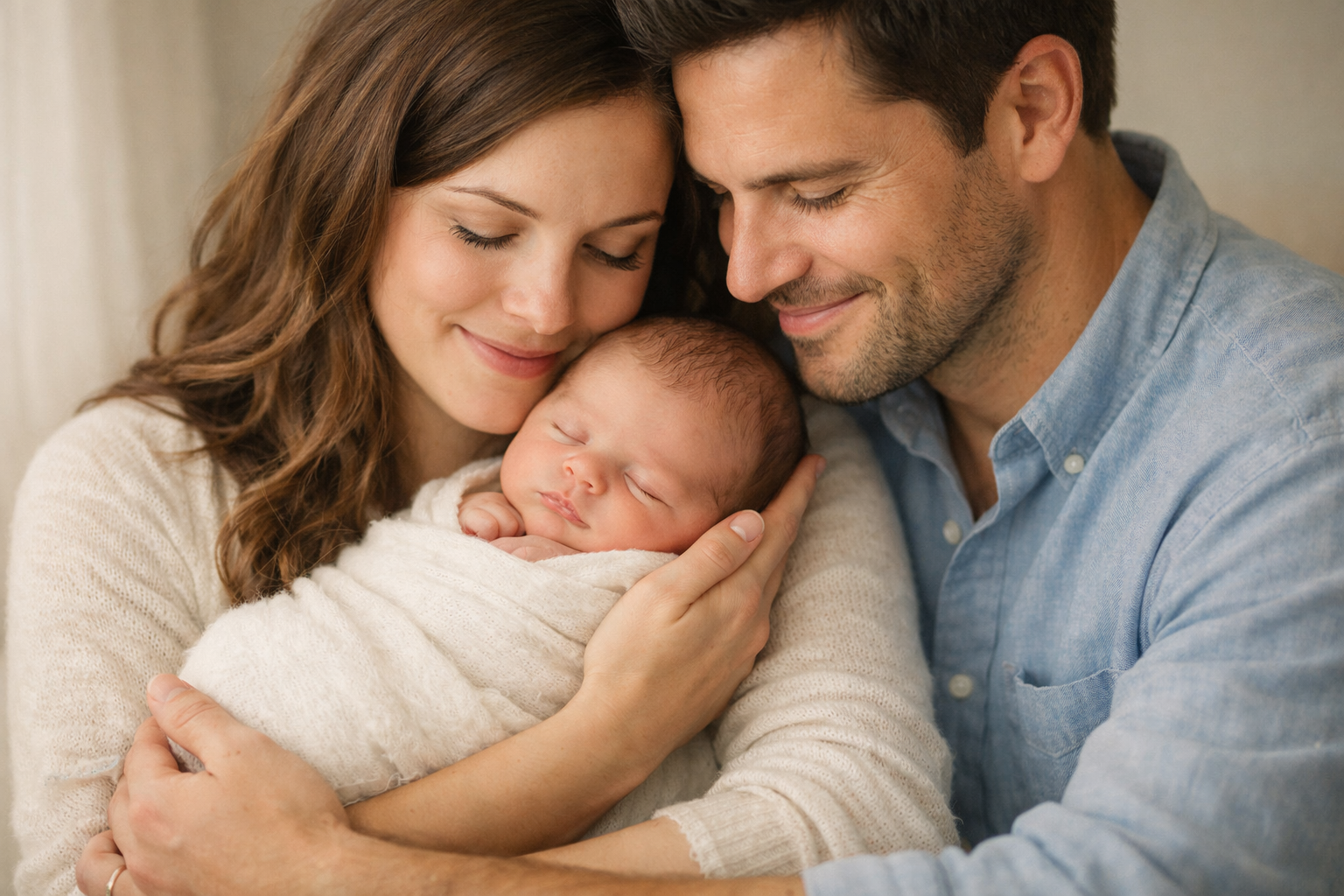A mother and father holding a newborn baby in their arms-1