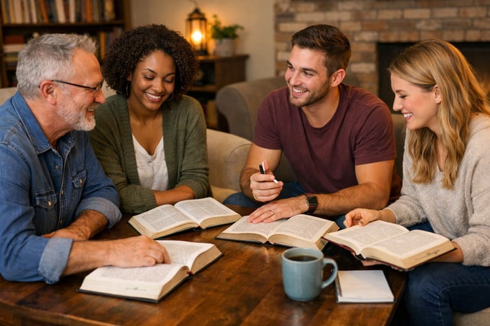 Bible Study Group in Cozy Living Room