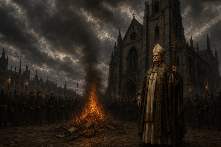 Bishop Burning Bibles in 1500s Landscape-1-1