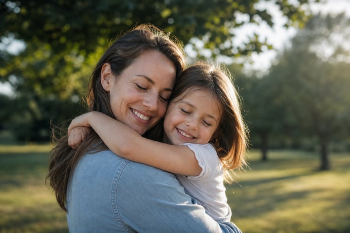 Caucasian Parent and Child Hugging