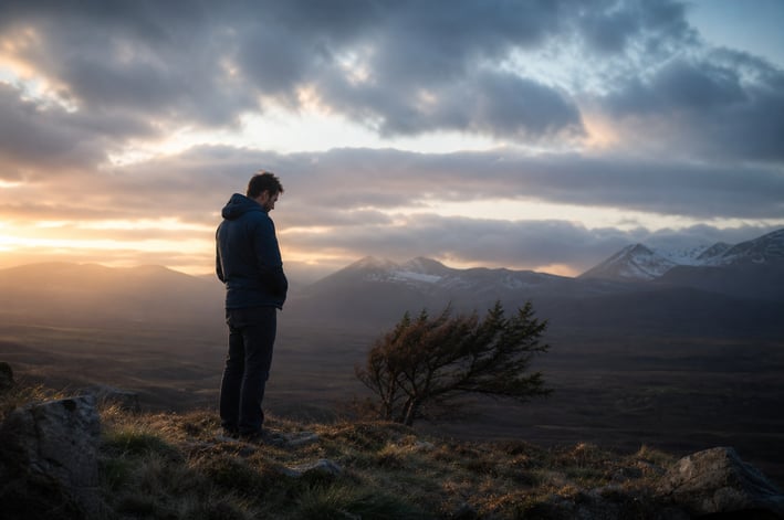 Disappointed Job Loss in Desolate Landscape