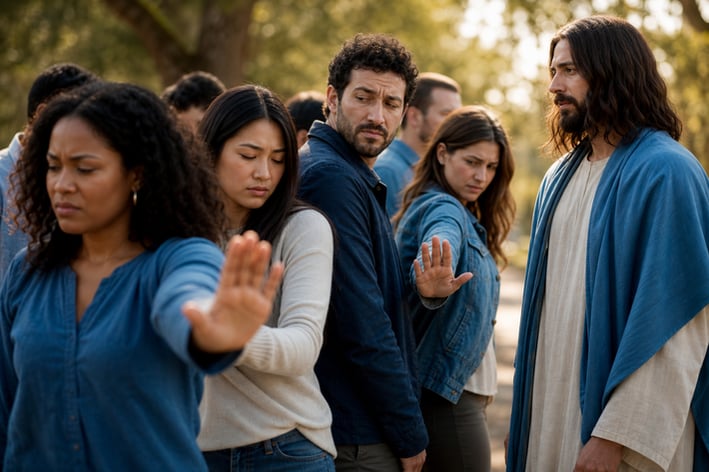 Distant Crowd Pushing Away Jesus-1