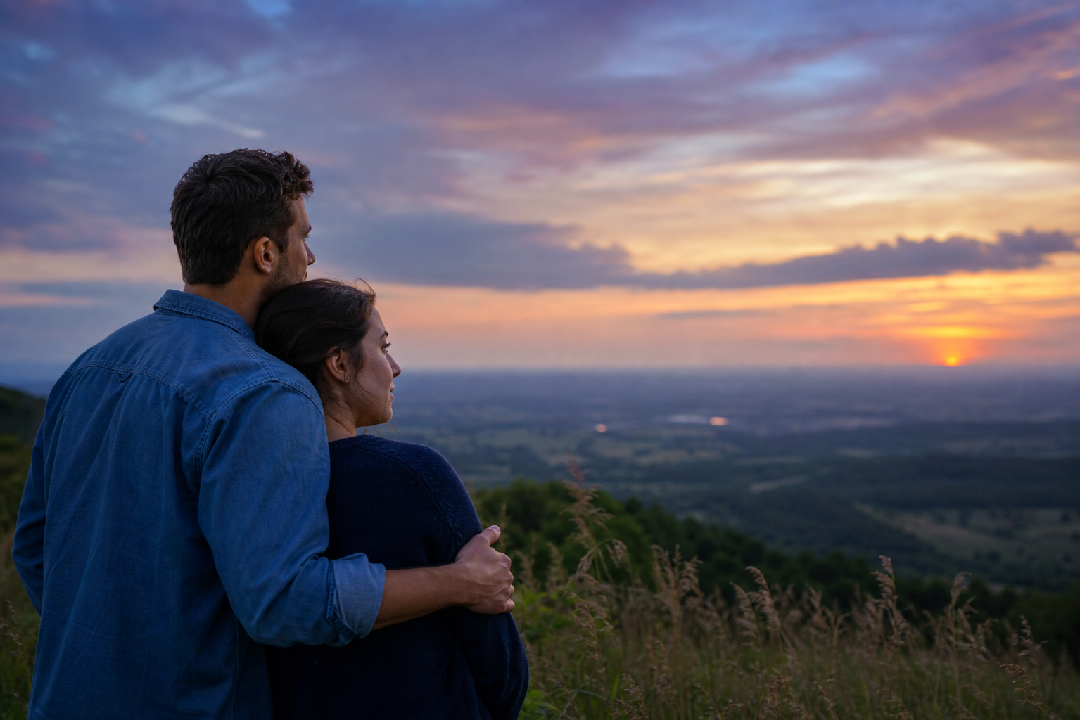 Distraught Couple in Desolate Landscape