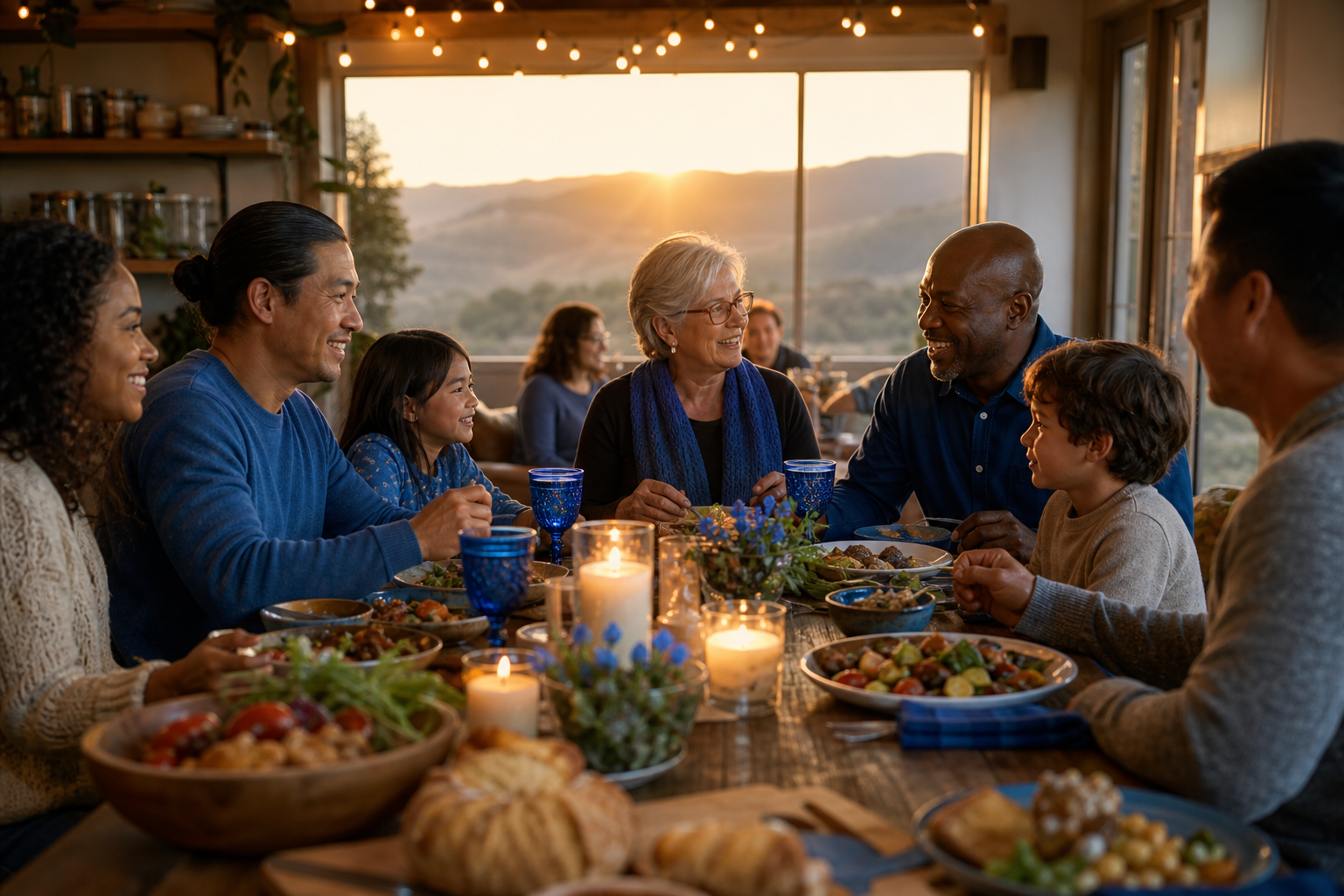 Family Dining Together at Sunset