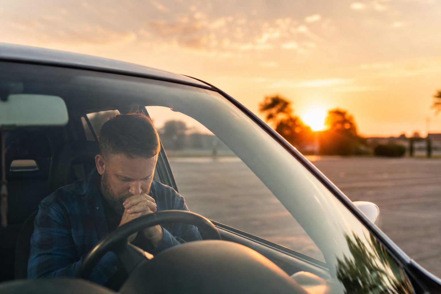 Father Praying in Car Before Work