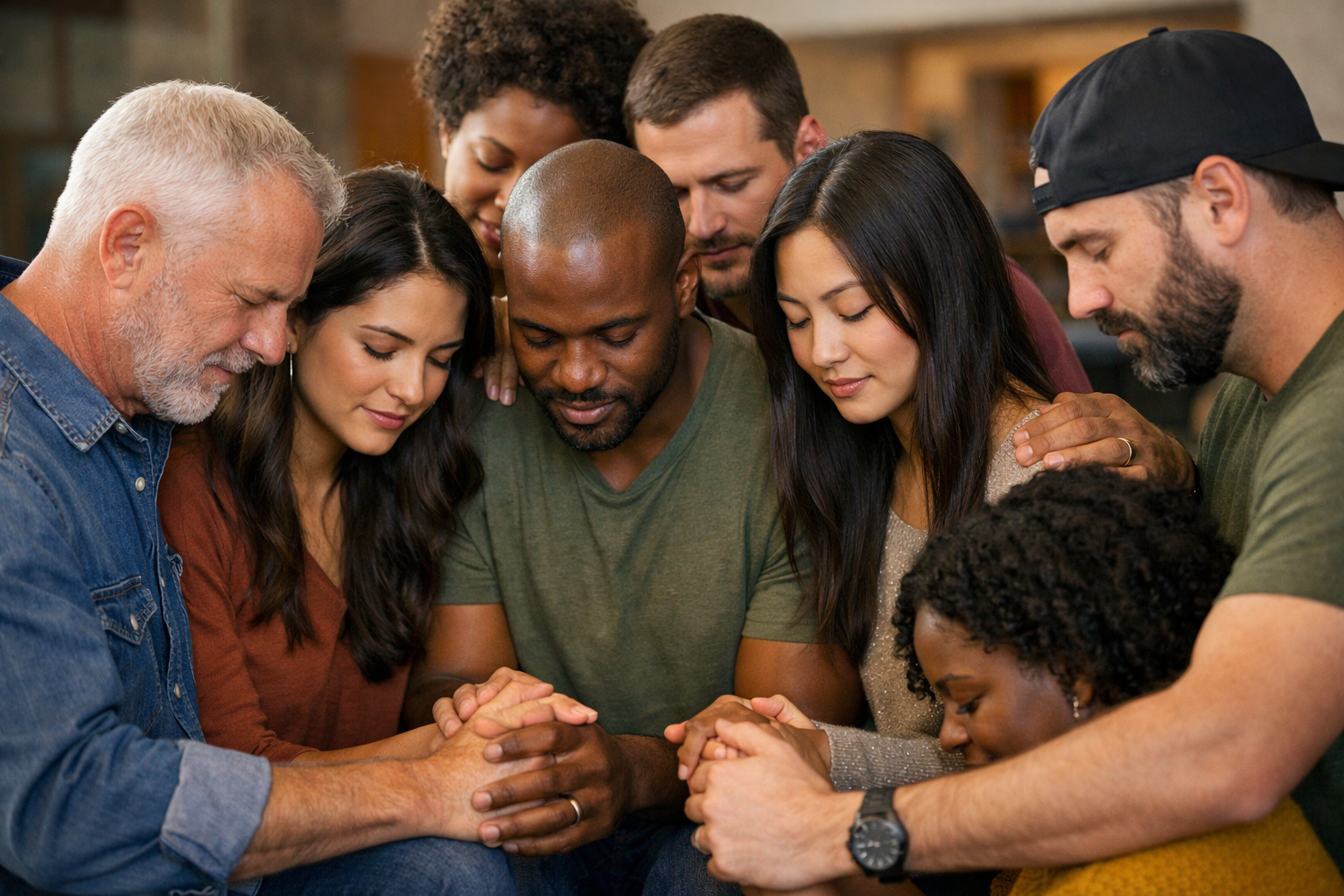 Group of Diverse Individuals Praying Together-1