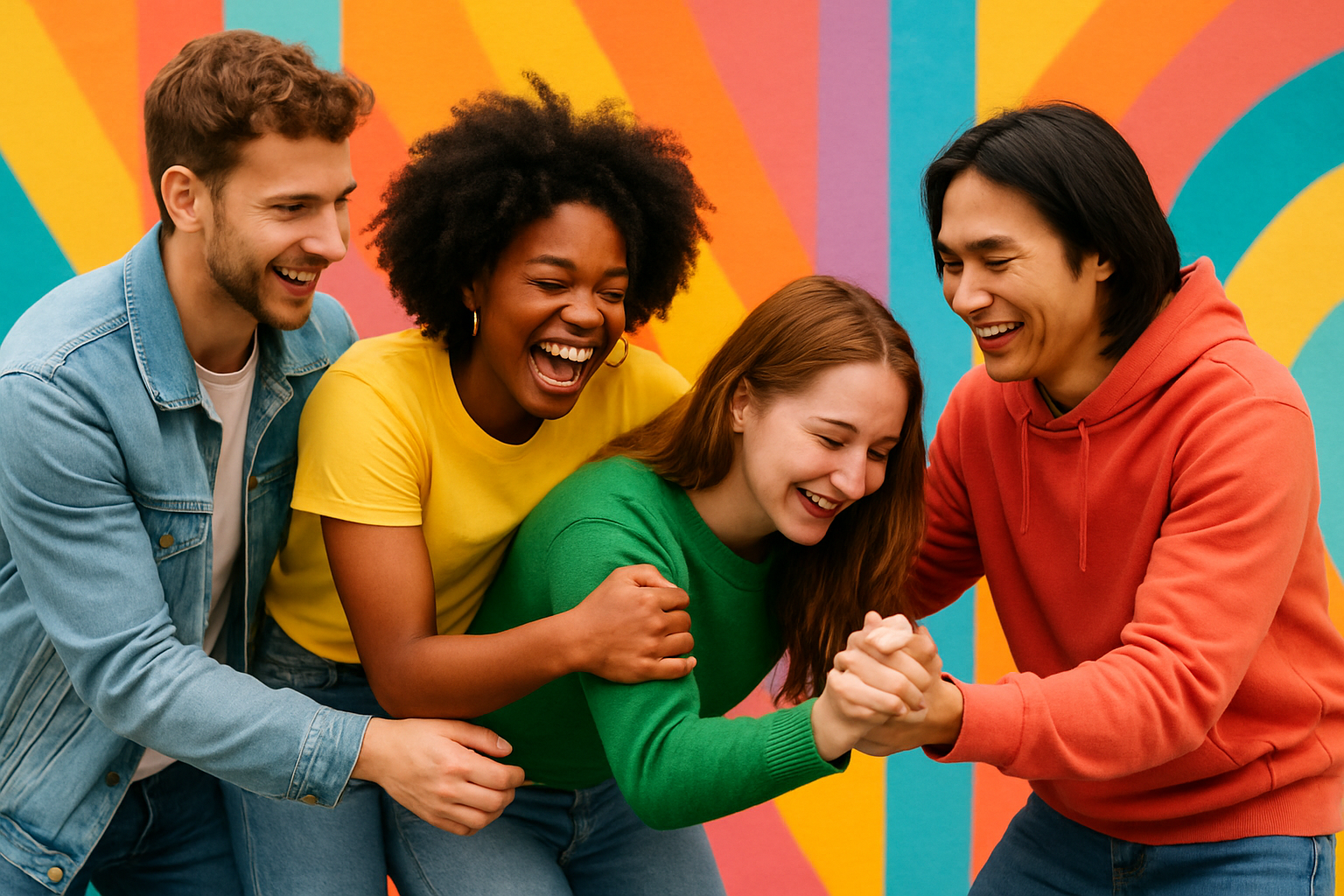 Group of friends supporting each other and helping each other with bright colors in the background-4