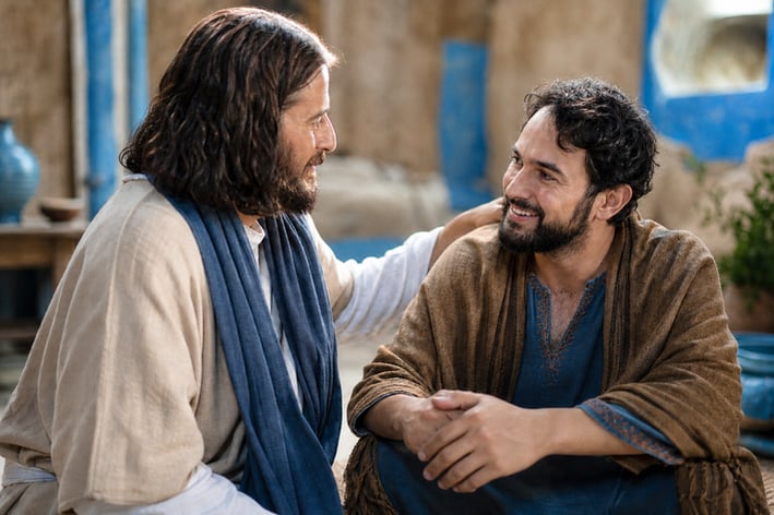 Healed Man Supported By Jesus In Modern Landscape-1-1