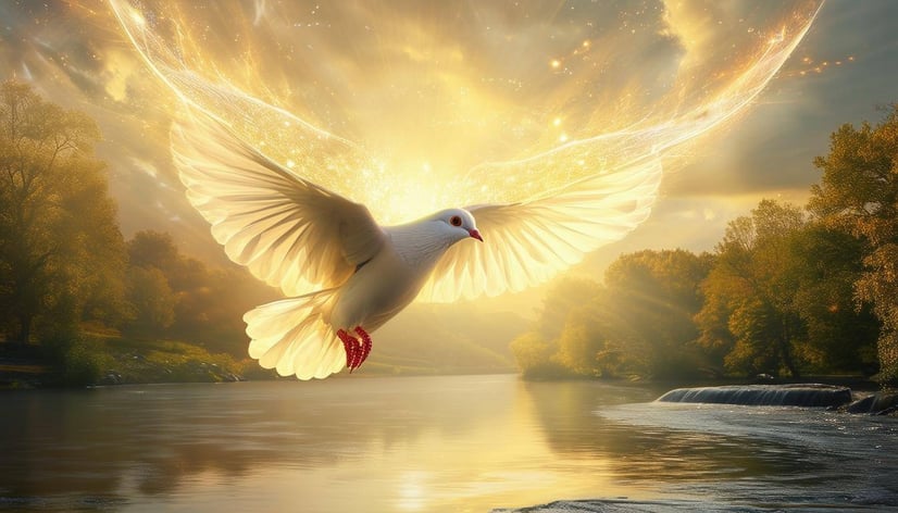 Holy Spirit as a dove over a river