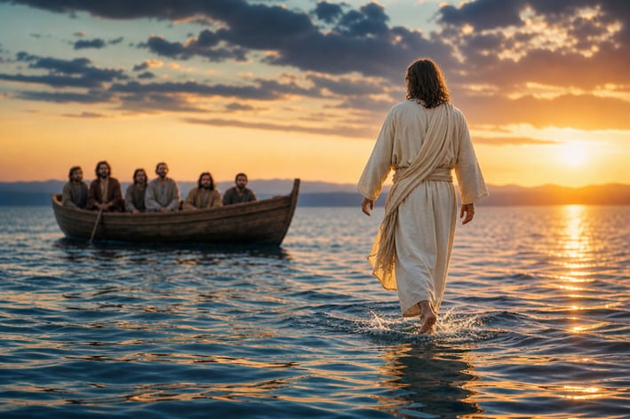 Jesus Approaching Boat on Water-1
