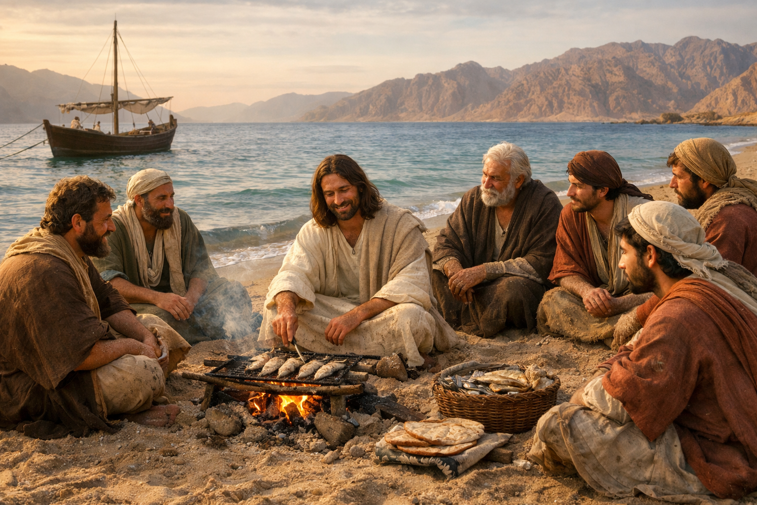 Jesus Cooking Fish Red Sea Beach Disciples-1