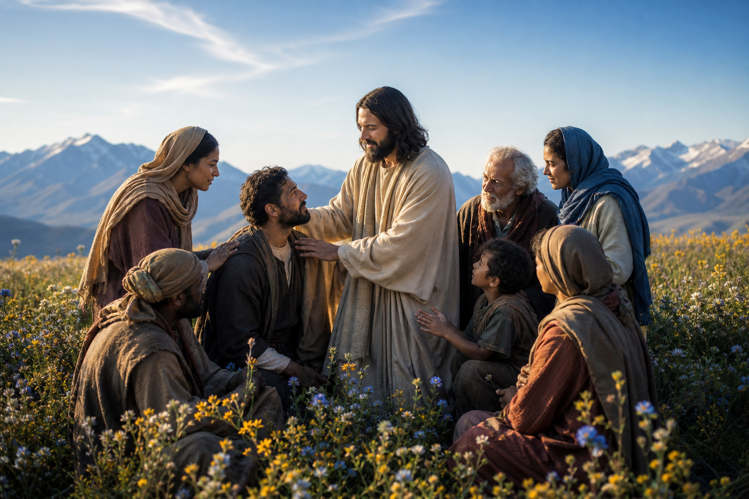 Jesus Healing the Sick and Helpless at Landscape