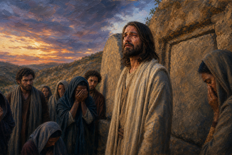 Jesus Mourning At Closed Tomb In Painterly Style-1