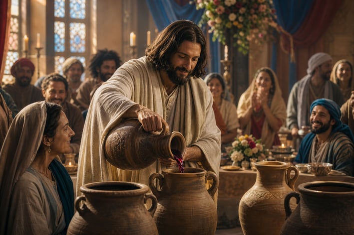 Jesus Turning Water Into Wine at Wedding Banquet-1