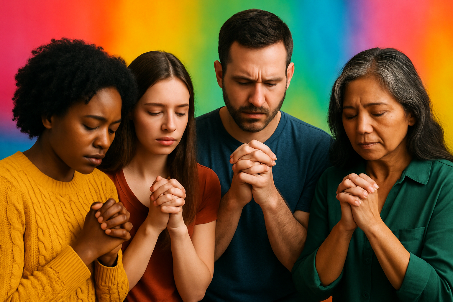People praying together with bright colors in the background-1