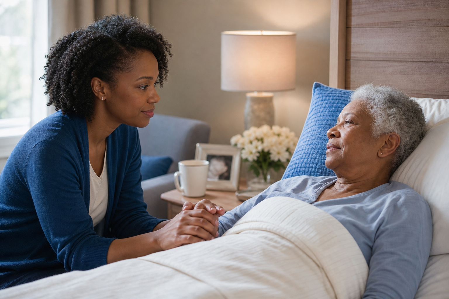 Person Comforting Sick Companion at Landscape