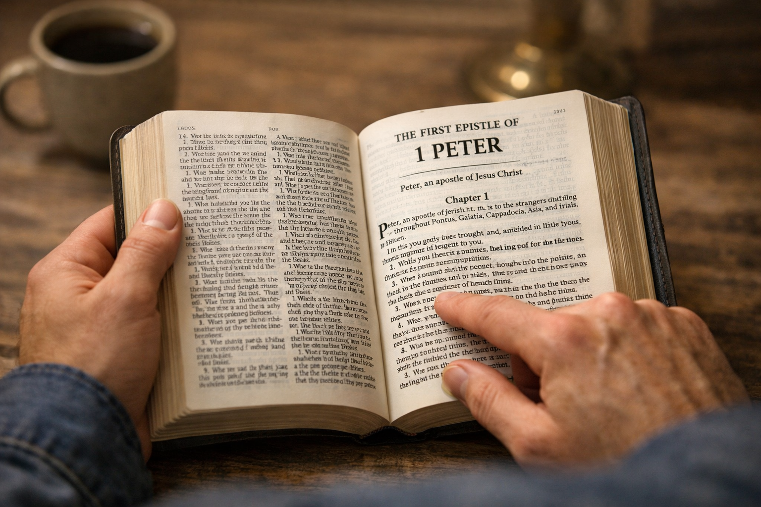 Person Reading 1 Peter from Bible