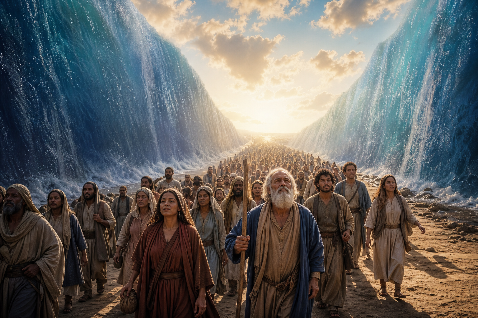 Red Sea Parted Israelites Walking Across Landscape