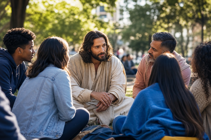 Serene Jesus Comforting Modern People-1