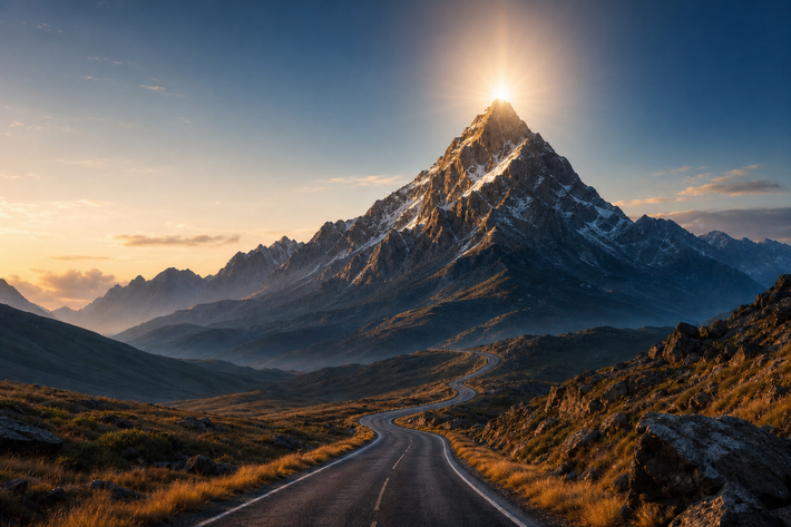 Summit Light Spread Across Mountain Peak-1