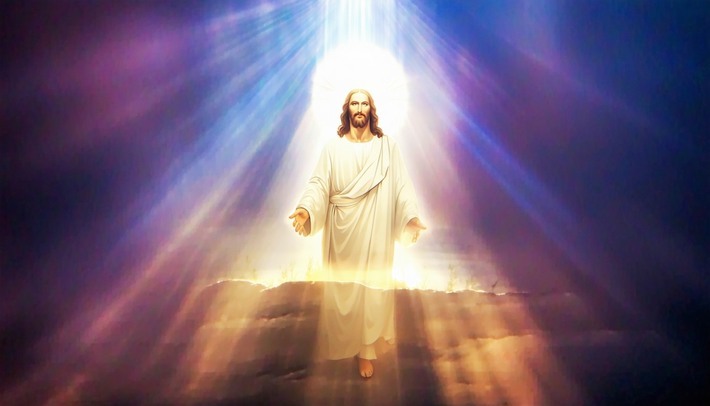 The transfiguration of Jesus with bright light shining all around-1