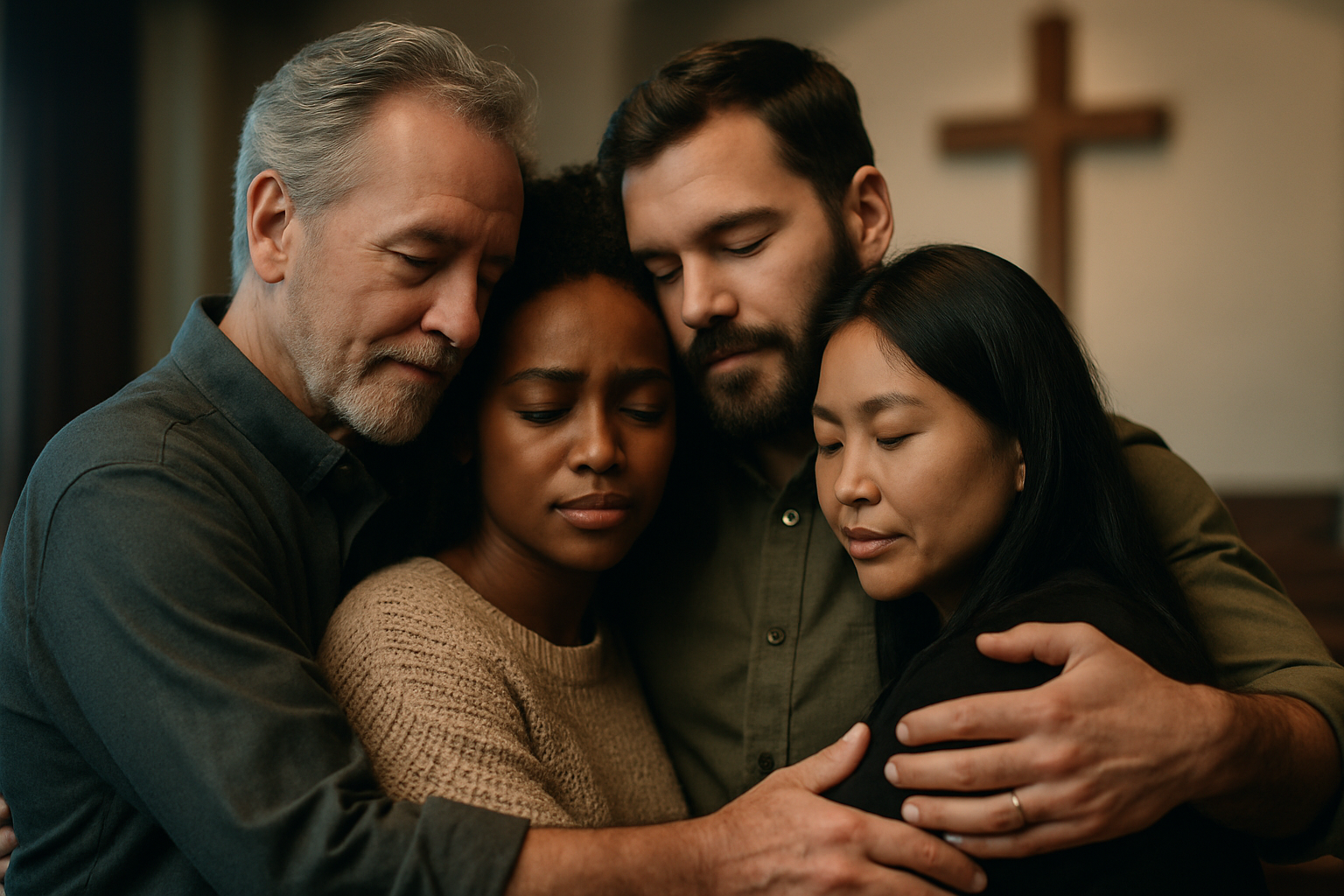 cinematic Group of diverse Christians embracing each other-1