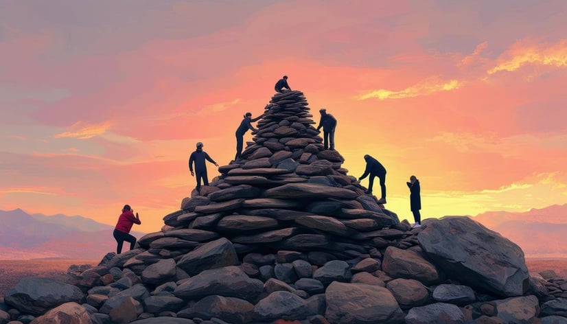 people placing rocks on top of each other