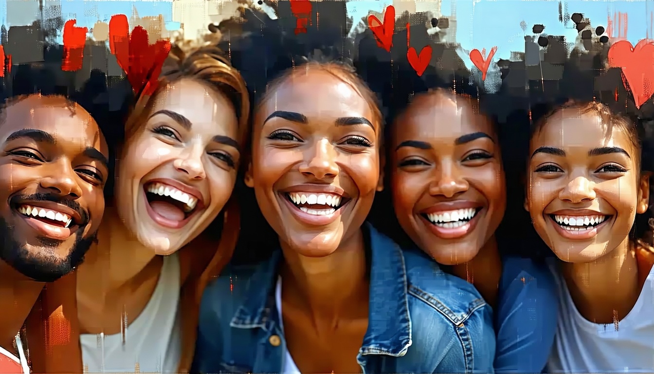 people smiling and happy filled with joy and laughter feeling love