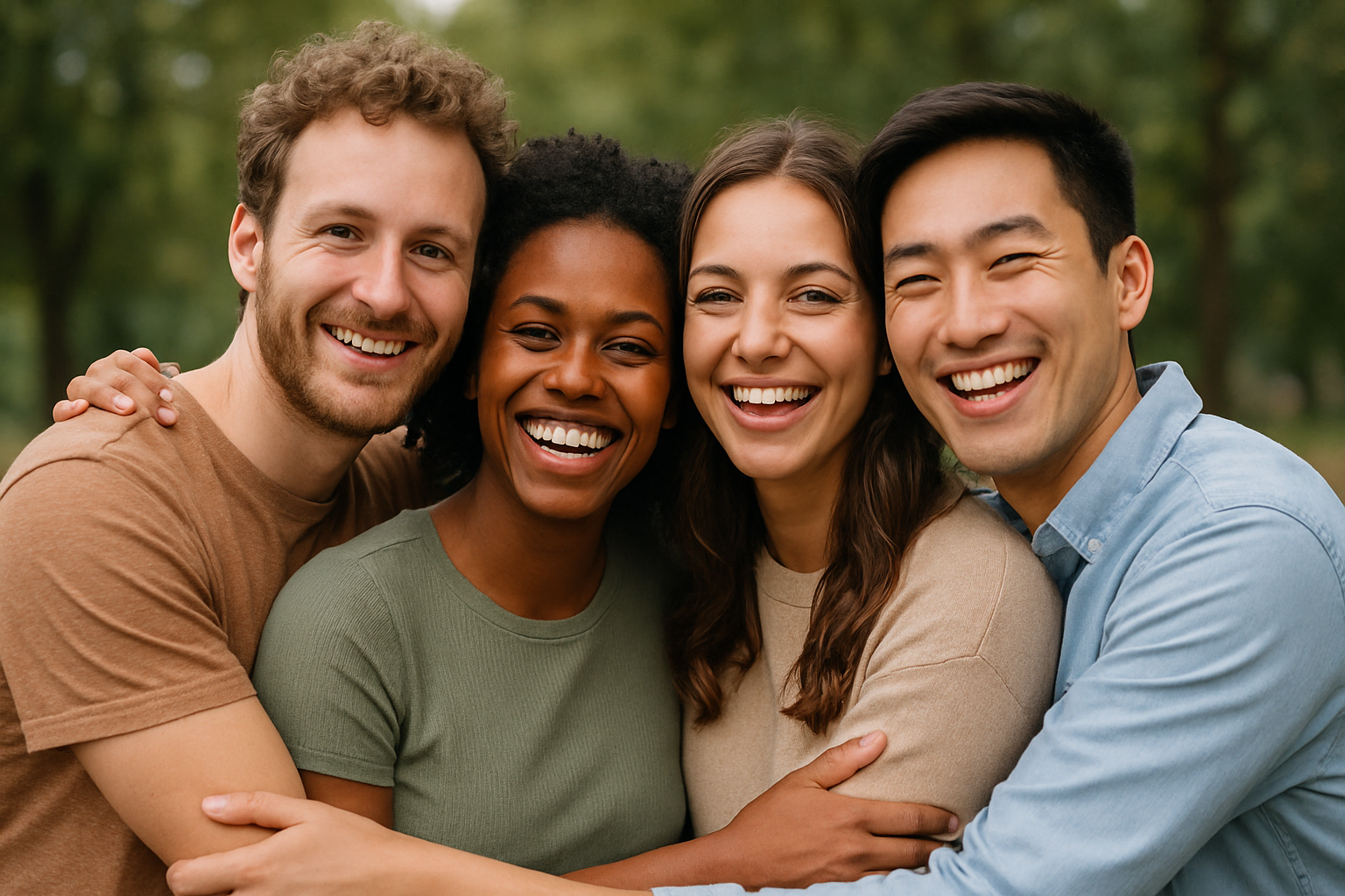 photographic People smiling with arms around each other supporting each other-1
