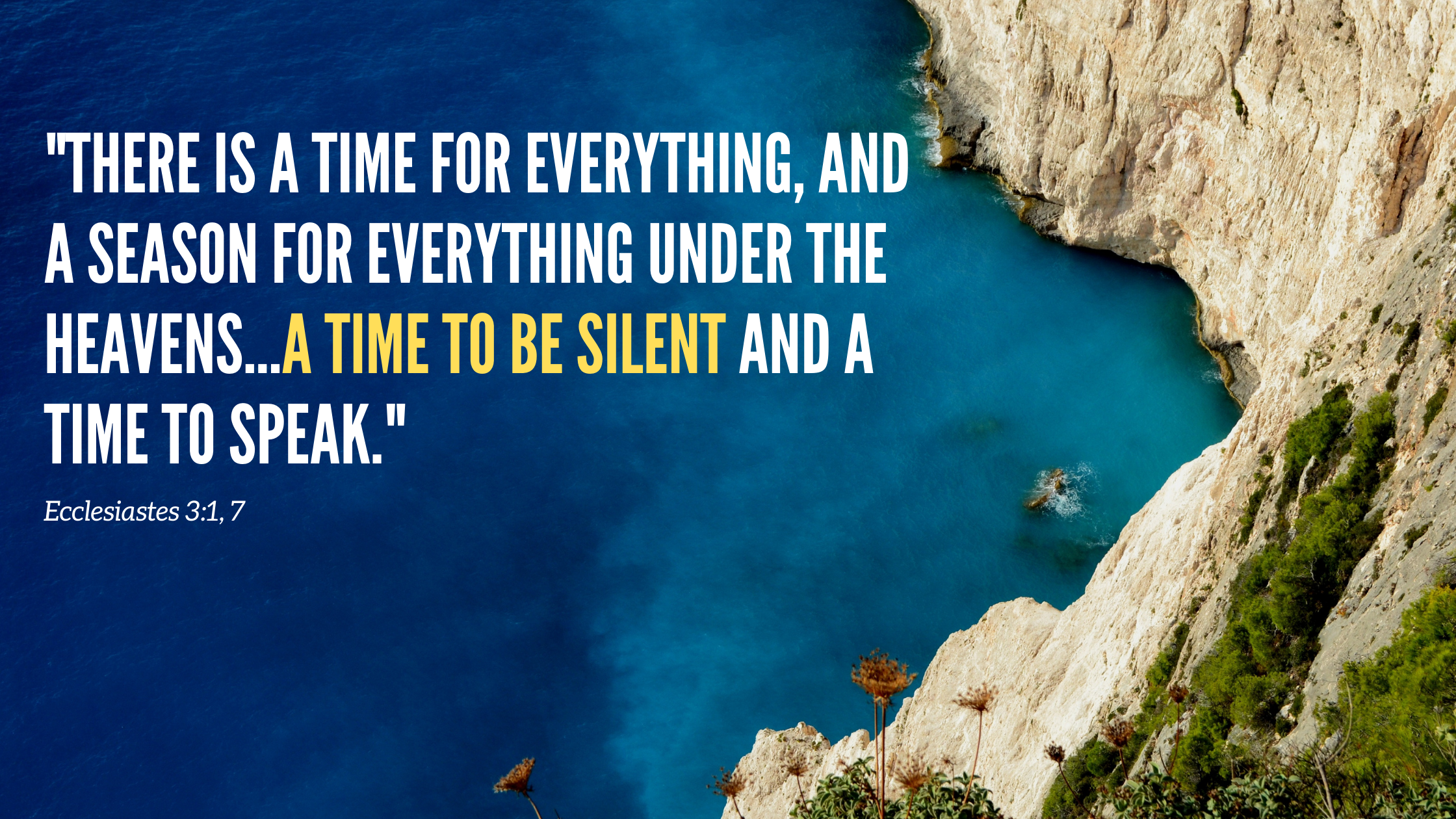 There is a time for everything, and a season for everything under the heavens...a time to be silent and a time to speak. - Ecclesiastes 31, 7