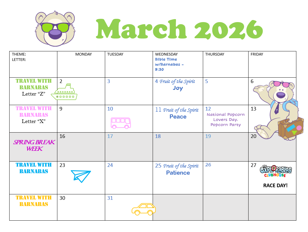 March Preschool Calendar
